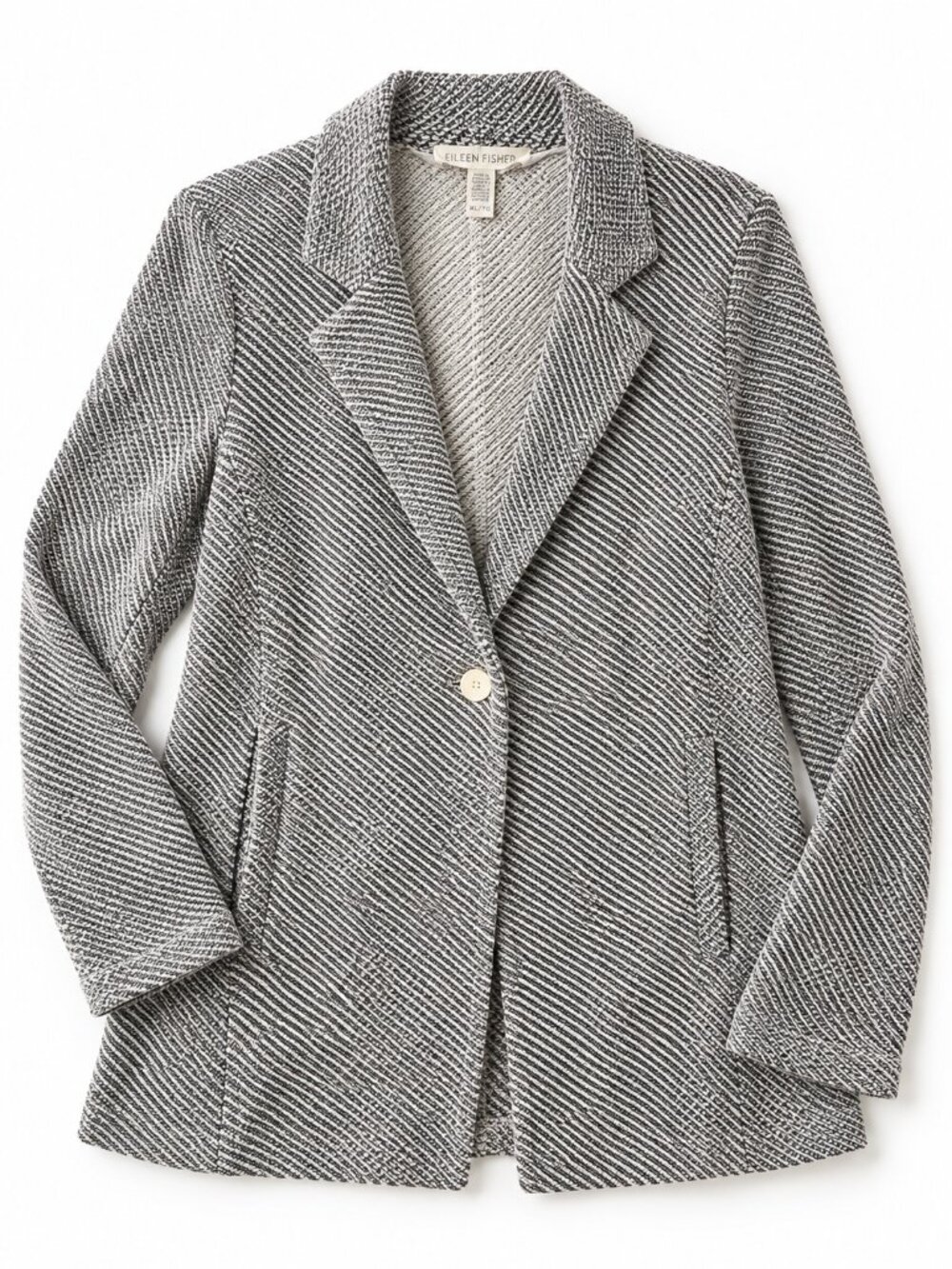 Eileen Fisher XL Organic Cotton Textured One Button Blazer Gray Cream